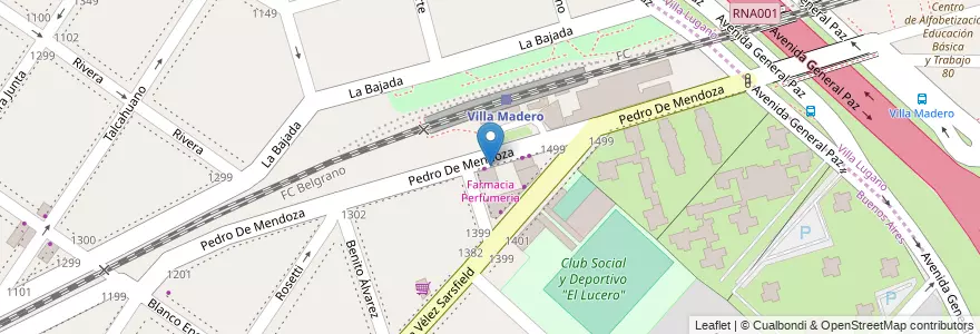 Mapa de ubicacion de Farmacia Perfumeria en アルゼンチン, ブエノスアイレス州, Partido De La Matanza, Villa Madero.