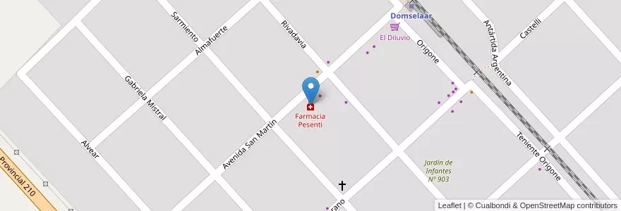 Mapa de ubicacion de Farmacia Pesenti en Argentina, Buenos Aires, Partido De San Vicente.