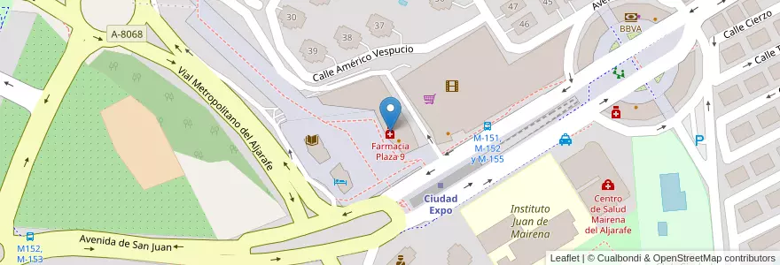 Mapa de ubicacion de Farmacia Plaza 9 en Sepanyol, Andalucía, Sevilla, Mairena Del Aljarafe.