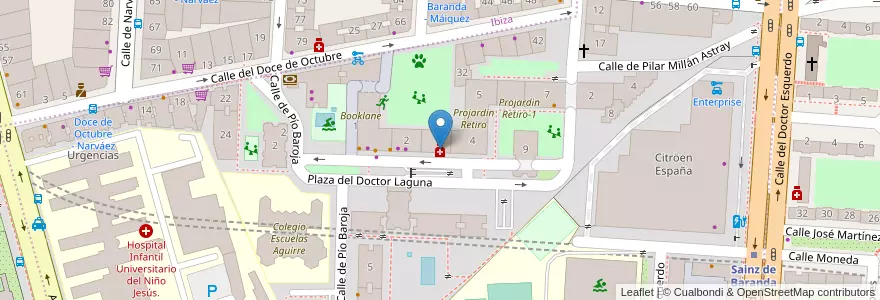 Mapa de ubicacion de Farmacia - Plaza Doctor Laguna 3 en اسپانیا, بخش خودمختار مادرید, بخش خودمختار مادرید, Área Metropolitana De Madrid Y Corredor Del Henares, مادرید.