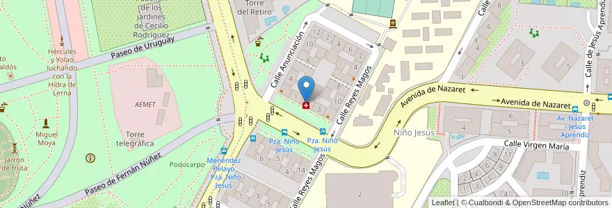 Mapa de ubicacion de Farmacia - Plaza Niño Jesús 2 en إسبانيا, منطقة مدريد, منطقة مدريد, Área Metropolitana De Madrid Y Corredor Del Henares, مدريد.