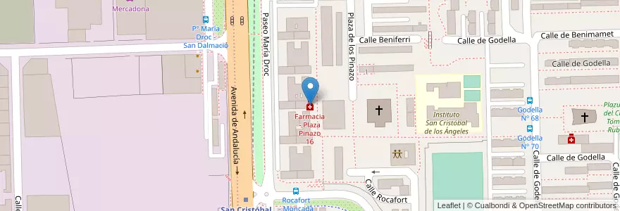 Mapa de ubicacion de Farmacia - Plaza Pinazo 16 en Spagna, Comunidad De Madrid, Comunidad De Madrid, Área Metropolitana De Madrid Y Corredor Del Henares, Madrid.