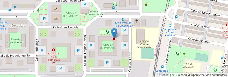Mapa de ubicacion de Farmacia - Plaza Promesas 2 en España, Comunidad De Madrid, Comunidad De Madrid, Área Metropolitana De Madrid Y Corredor Del Henares, Madrid.