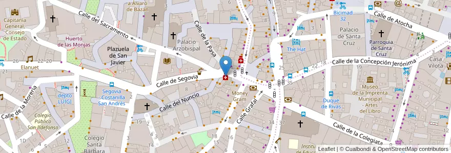 Mapa de ubicacion de Farmacia - Plaza Puerta Cerrada 5 en 西班牙, Comunidad De Madrid, Comunidad De Madrid, Área Metropolitana De Madrid Y Corredor Del Henares, Madrid.