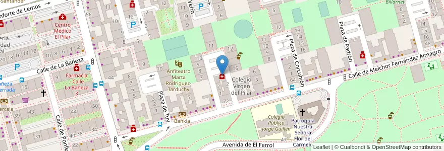 Mapa de ubicacion de Farmacia - Plaza Redondela 3 en اسپانیا, بخش خودمختار مادرید, بخش خودمختار مادرید, Área Metropolitana De Madrid Y Corredor Del Henares, مادرید.