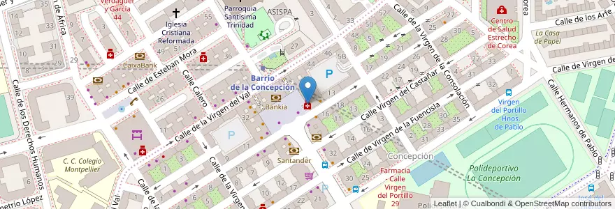 Mapa de ubicacion de Farmacia - Plaza Virgen del Romero 8 en スペイン, マドリード州, Comunidad De Madrid, Área Metropolitana De Madrid Y Corredor Del Henares, Madrid.