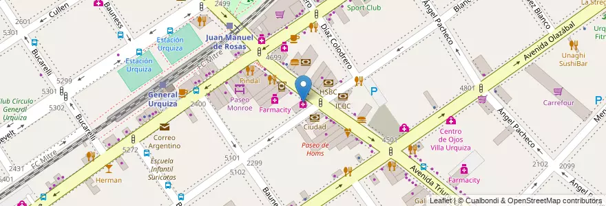 Mapa de ubicacion de Farmacia Podestá, Villa Urquiza en アルゼンチン, Ciudad Autónoma De Buenos Aires, Comuna 12, ブエノスアイレス.