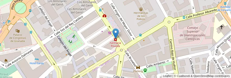 Mapa de ubicacion de Farmacia Poveda en スペイン, アンダルシア州, Granada, Comarca De La Vega De Granada, Granada.