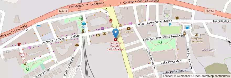 Mapa de ubicacion de Farmacia Prendes de La Buelga en 西班牙, 阿斯圖里亞斯, 阿斯圖里亞斯, Siero.