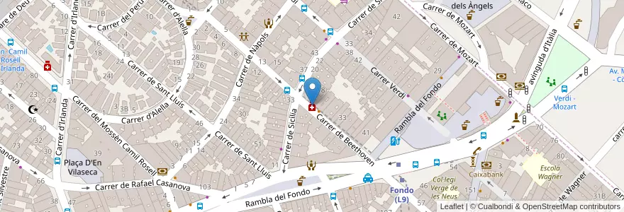Mapa de ubicacion de Farmacia Puigcarbo en Spanje, Catalonië, Barcelona, Barcelonès, Badalona, Santa Coloma De Gramenet.