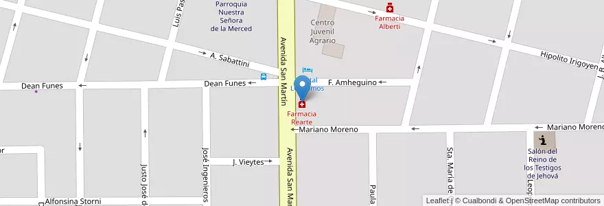 Mapa de ubicacion de Farmacia Rearte en Arjantin, Córdoba, Departamento Río Cuarto, Pedanía Cautiva, Municipio De Adelia María, Adelia María.