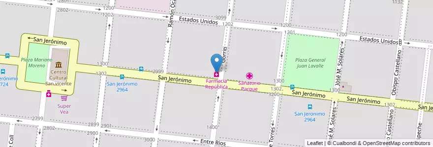 Mapa de ubicacion de Farmacia República en 阿根廷, Córdoba, Departamento Capital, Pedanía Capital, Córdoba, Municipio De Córdoba.