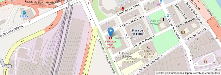 Mapa de ubicacion de Farmàcia Reyes-Gómez en Spagna, Catalunya, Barcelona, Barcelonès, Barcelona.