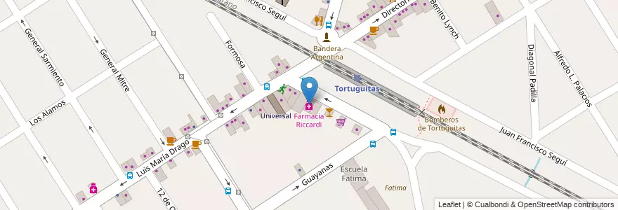 Mapa de ubicacion de Farmacia Riccardi en アルゼンチン, ブエノスアイレス州, Partido De Malvinas Argentinas, Tortuguitas.
