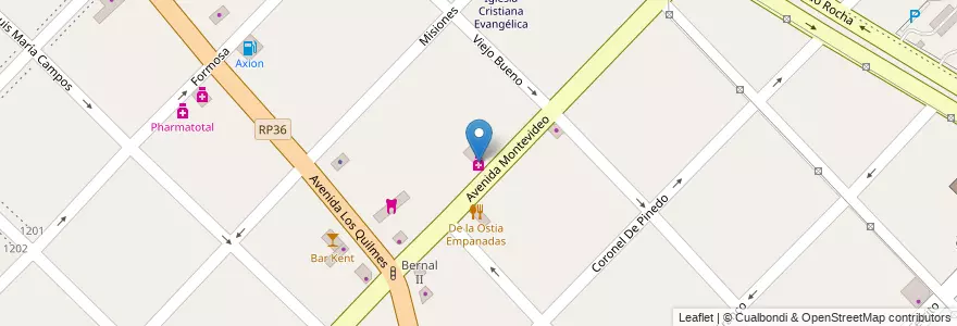 Mapa de ubicacion de Farmacia Rocha en Argentine, Province De Buenos Aires, Partido De Quilmes, Bernal.