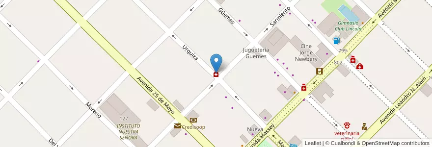 Mapa de ubicacion de Farmacia Rodriguez en Arjantin, Buenos Aires, Partido De Lincoln.