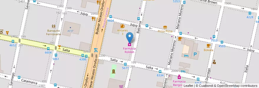 Mapa de ubicacion de Farmacia Roldán en الأرجنتين, سانتا في, Departamento Rosario, Municipio De Rosario, روساريو.