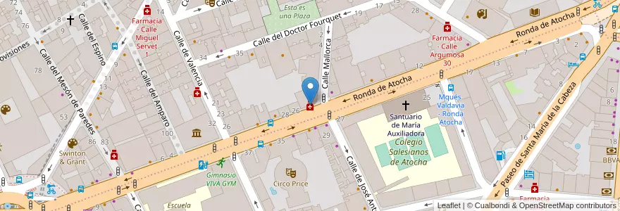Mapa de ubicacion de Farmacia - Ronda Atocha 24 en Spanien, Autonome Gemeinschaft Madrid, Autonome Gemeinschaft Madrid, Área Metropolitana De Madrid Y Corredor Del Henares, Madrid.