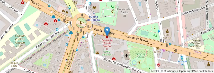 Mapa de ubicacion de Farmacia - Ronda Toledo 8 en اسپانیا, بخش خودمختار مادرید, بخش خودمختار مادرید, Área Metropolitana De Madrid Y Corredor Del Henares, مادرید.