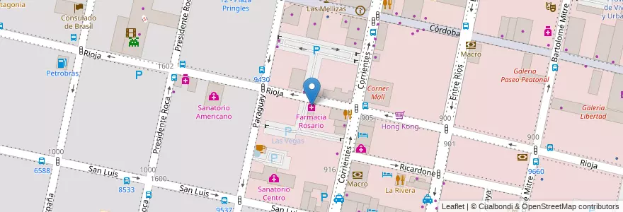 Mapa de ubicacion de Farmacia Rosario en Аргентина, Санта-Фе, Departamento Rosario, Municipio De Rosario, Росарио.