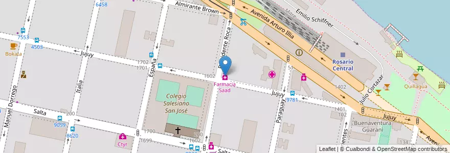 Mapa de ubicacion de Farmacia Saad en Argentine, Santa Fe, Departamento Rosario, Municipio De Rosario, Rosario.
