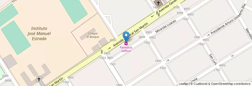Mapa de ubicacion de Farmacia Saffirio en Arjantin, Buenos Aires, Partido De Almirante Brown, Rafael Calzada.