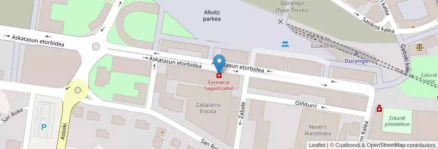 Mapa de ubicacion de Farmacia Sagastizabal en España, Euskadi, Bizkaia, Durangaldea, Durango.