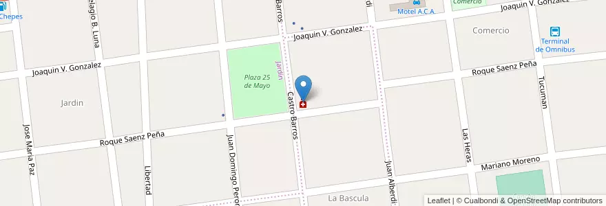 Mapa de ubicacion de Farmacia San Antonio en Argentinië, La Rioja, Departamento Rosario Vera Peñaloza, Chepes.