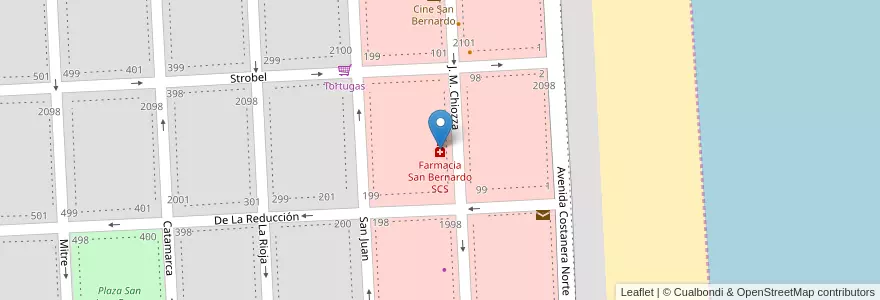 Mapa de ubicacion de Farmacia San Bernardo SCS en 아르헨티나, San Bernardo Del Tuyú.