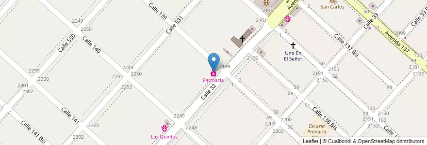 Mapa de ubicacion de Farmacia, San Carlos en Argentine, Province De Buenos Aires, Partido De La Plata, San Carlos.