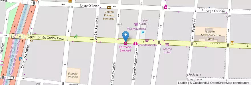 Mapa de ubicacion de Farmacia San José en Аргентина, Чили, Мендоса, Departamento Guaymallén, Distrito San José.