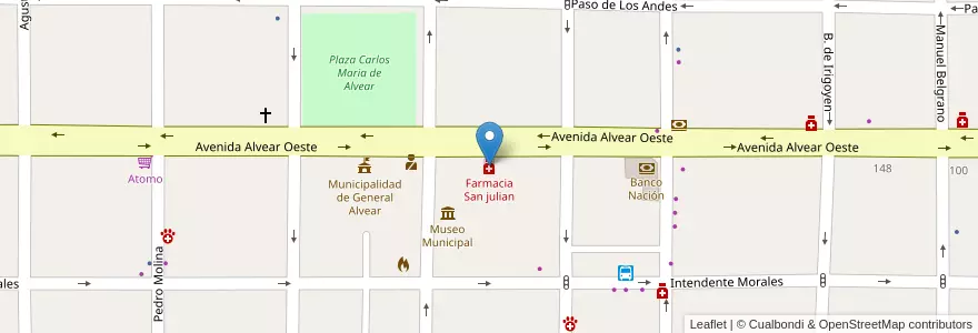 Mapa de ubicacion de Farmacia San julian en 아르헨티나, Mendoza, General Alvear, Distrito Ciudad De General Alvear.