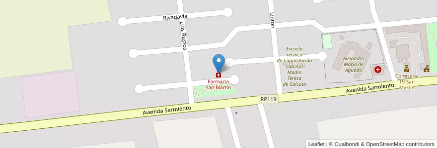 Mapa de ubicacion de Farmacia San Martín en Arjantin, San Juan, Şili, San Martín.