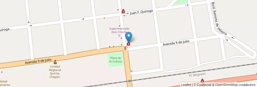 Mapa de ubicacion de Farmacia San Nicolas en Arjantin, La Rioja, Departamento Rosario Vera Peñaloza, Chepes.