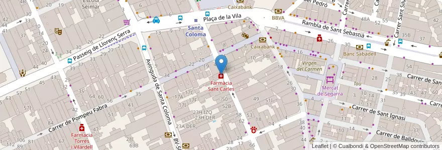 Mapa de ubicacion de Farmàcia Sant Carles en Spagna, Catalunya, Barcelona, Barcelonès, Santa Coloma De Gramenet.
