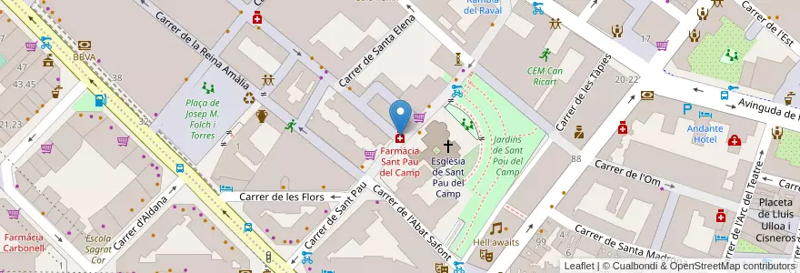 Mapa de ubicacion de Farmàcia Sant Pau del Camp en Spanien, Katalonien, Barcelona, Barcelonès, Barcelona.