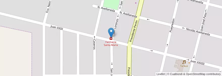 Mapa de ubicacion de Farmacia Santa María en Arjantin, Córdoba, Departamento Río Cuarto, Pedanía Cautiva, Municipio De Adelia María, Adelia María.
