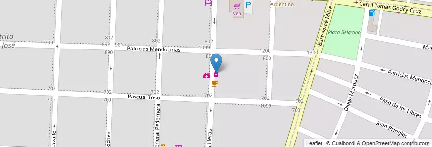 Mapa de ubicacion de Farmacia Santa Rosa en アルゼンチン, チリ, メンドーサ州, Departamento Guaymallén, Distrito San José.