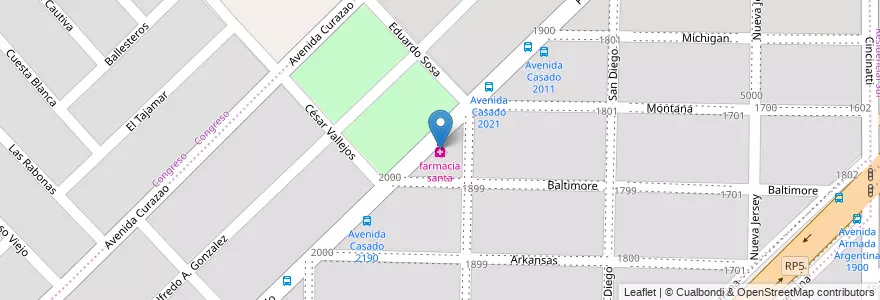 Mapa de ubicacion de farmacia santa en アルゼンチン, コルドバ州, Departamento Capital, Pedanía Capital, Córdoba, Municipio De Córdoba.