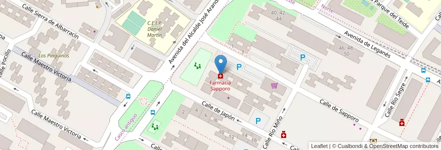 Mapa de ubicacion de Farmacia Sapporo en إسبانيا, منطقة مدريد, منطقة مدريد, Área Metropolitana De Madrid Y Corredor Del Henares, Alcorcón.