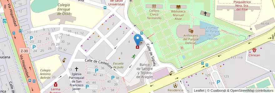 Mapa de ubicacion de Farmacia Sara Marín en 스페인, Aragón, 사라고사, Zaragoza, 사라고사.