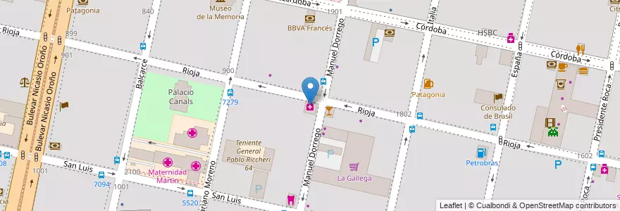 Mapa de ubicacion de Farmacia Sartor en Аргентина, Санта-Фе, Departamento Rosario, Municipio De Rosario, Росарио.