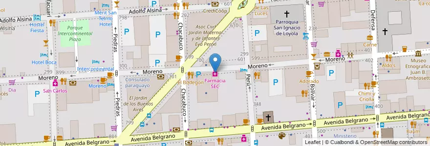 Mapa de ubicacion de Farmacia SEC, Montserrat en آرژانتین, Ciudad Autónoma De Buenos Aires, Comuna 1, Buenos Aires.