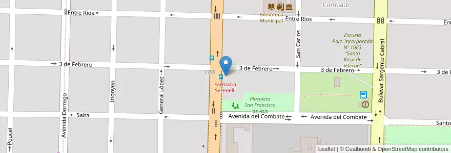 Mapa de ubicacion de Farmacia Serenelli en Аргентина, Санта-Фе, Departamento San Lorenzo, Municipio De San Lorenzo, San Lorenzo.