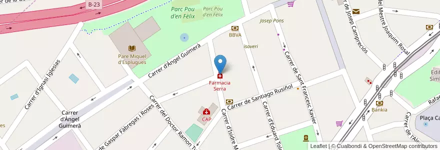 Mapa de ubicacion de Farmacia Serra en 西班牙, Catalunya, Barcelona, Baix Llobregat, Esplugues De Llobregat.