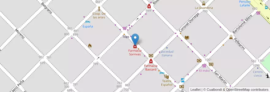 Mapa de ubicacion de Farmacia Sorrivas en Argentinië, Buenos Aires, Partido De Coronel Pringles, Coronel Pringles.