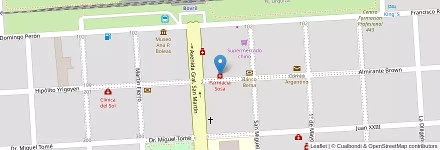 Mapa de ubicacion de Farmacia Sosa en アルゼンチン, エントレ・リオス州, Departamento La Paz, Distrito Alcaraz Primero, Bovril, Bovril.