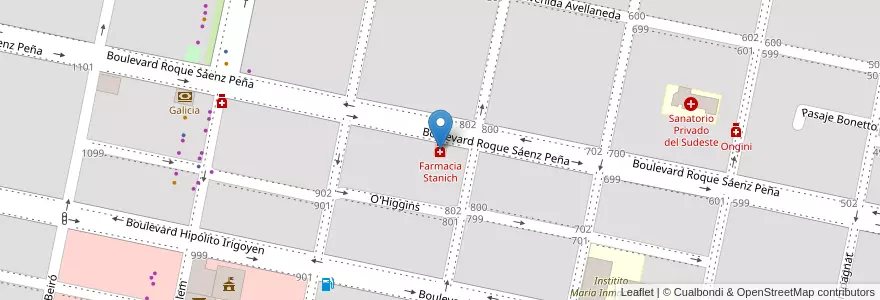 Mapa de ubicacion de Farmacia Stanich en Arjantin, Córdoba, Departamento Marcos Juárez, Pedanía Espinillos, Municipio De Marcos Juárez.