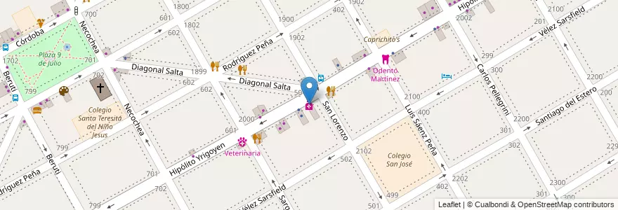 Mapa de ubicacion de Farmacia Sudamericana en アルゼンチン, ブエノスアイレス州, Partido De San Isidro, Martínez.
