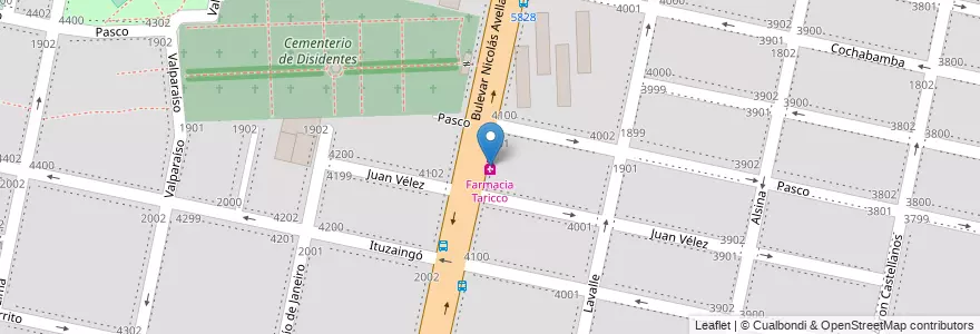 Mapa de ubicacion de Farmacia Taricco en Argentina, Santa Fe, Departamento Rosario, Municipio De Rosario, Rosario.